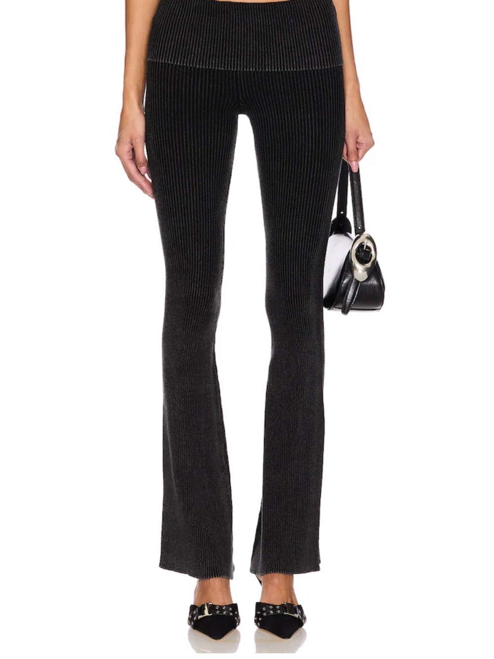 Ribbed Knit Flare Pants - Black